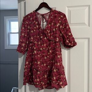 Floral Burgundy Dress with Tie Back